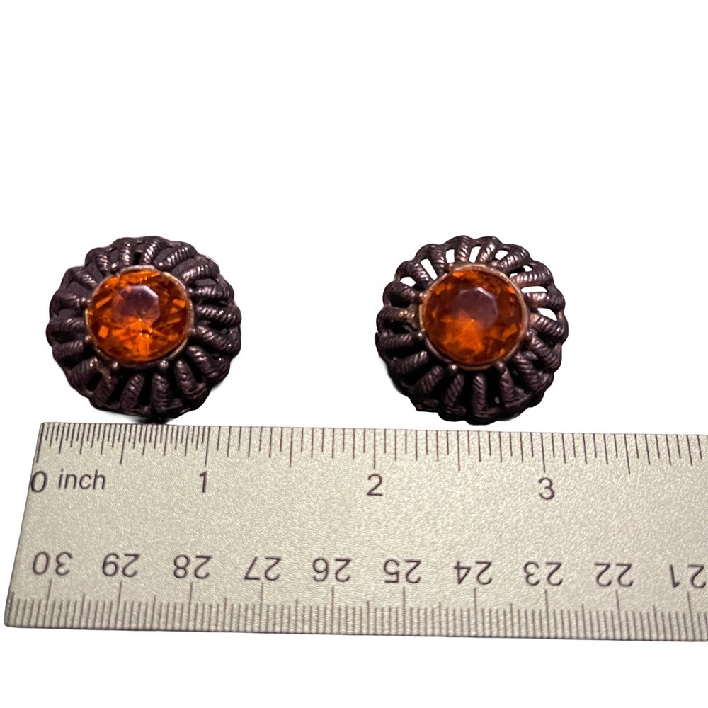 Elegant Amber Clip Vintage Earrings